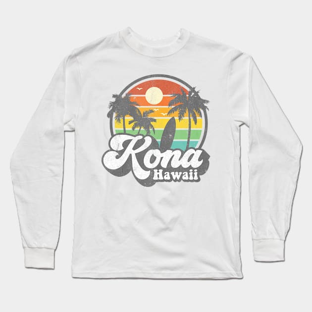 Vintage Kona Beach Hawaii Surf Hawaiian Surfing 70's Gift Long Sleeve T-Shirt by Mitsue Kersting